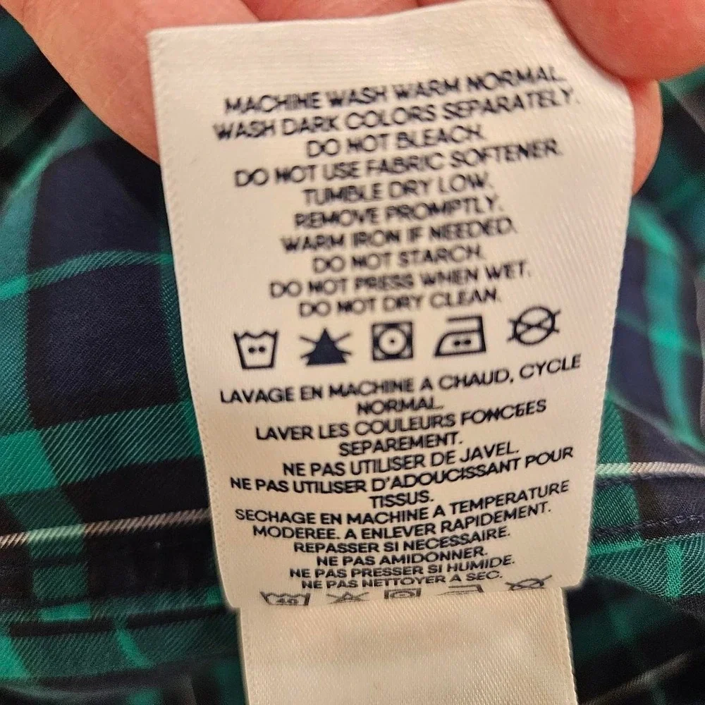 Lands'End No IronTwill long-sleeve button-down shirt green and blue plaid Small